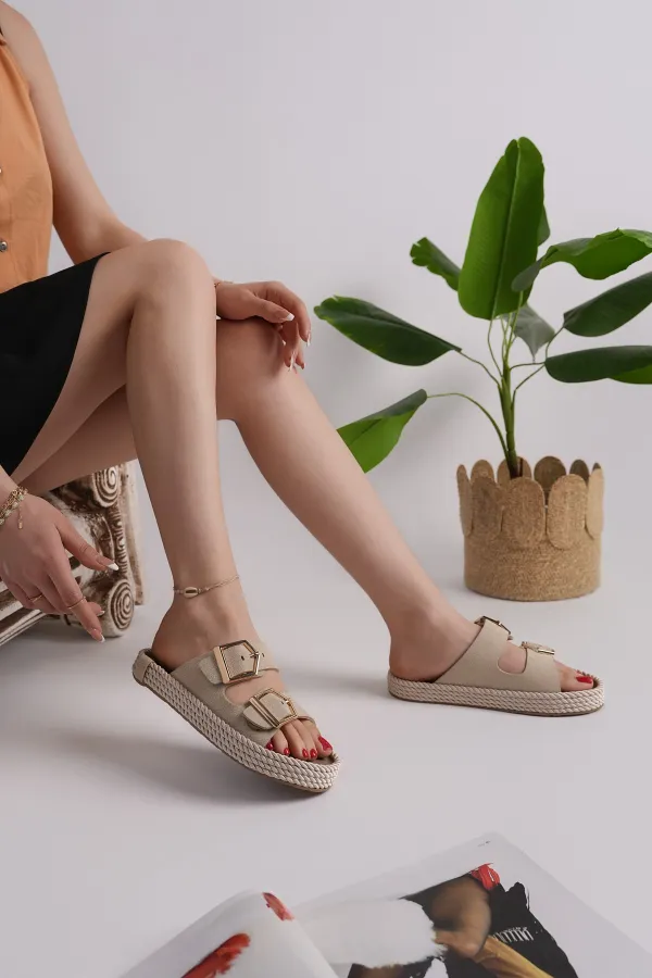Muggo GOLDY Women's Double Buckle Adjustable Comfortable Sole Casual Slippers Muggo GOLDY Women's Double Buckle Adjustable Comfortable Sole Casual Slippers