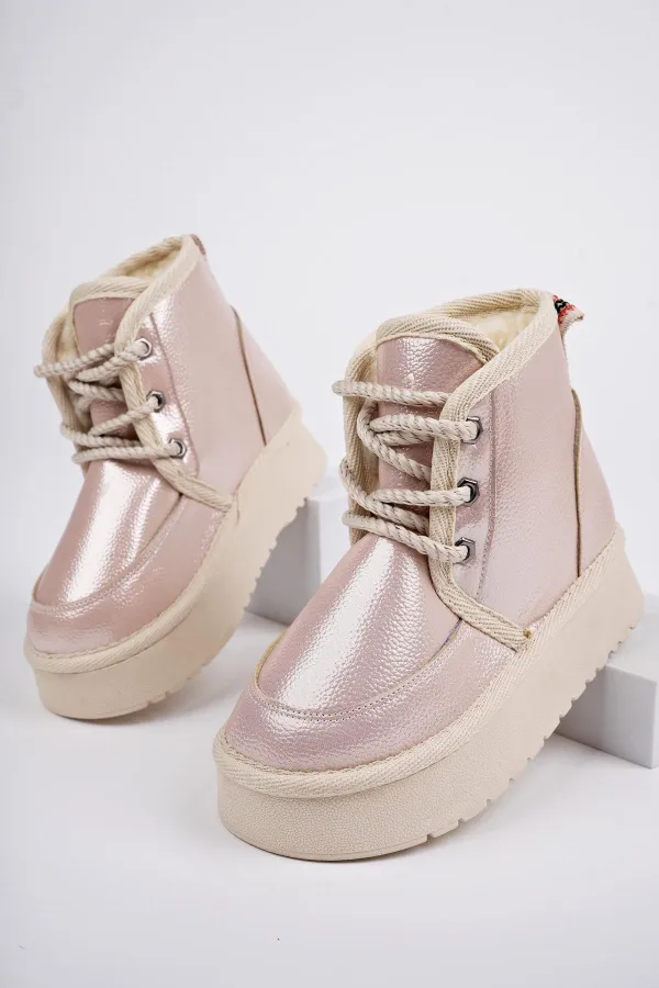 Muggo PUFFY Guaranteed Thick Sole, Fur Lined, Lace-up Everyday Mini Ankle Boots for Kids