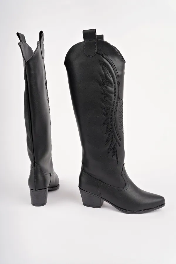 Bottes de cowboy pour femmes Muggo RODEO avec détails de surpiqûres et talon épais 