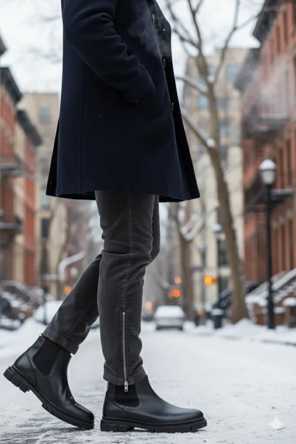 Bottes Chelsea d'hiver pour homme Muggo THOR en cuir véritable garanti, semelle épaisse