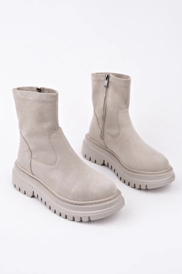 Muggo SUEVA Suede Chunky Sole Zippered Women's Boots