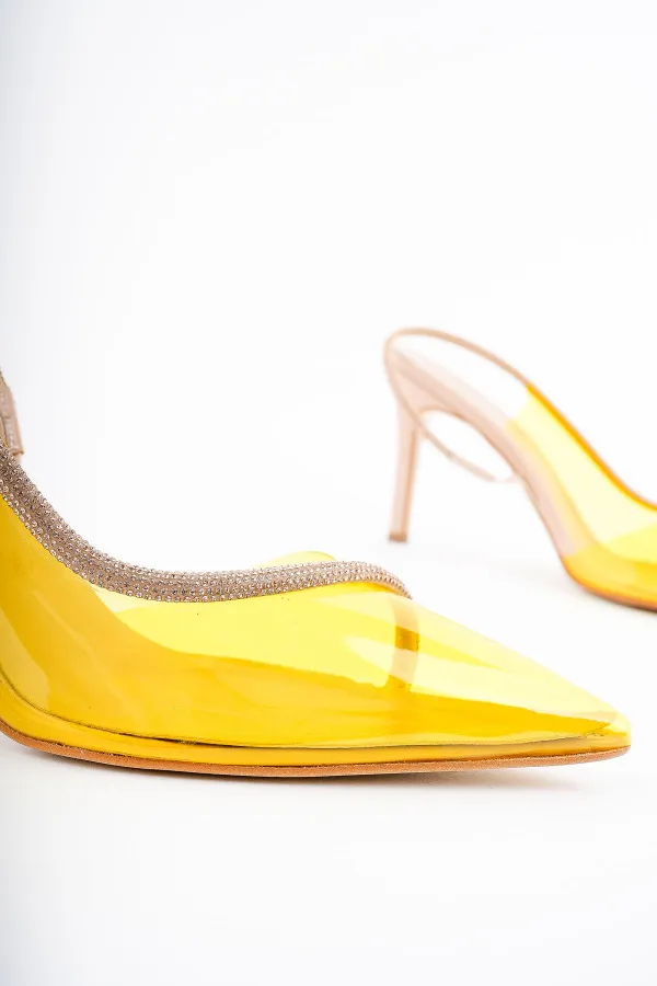 Muggo Sidney Women's Princess Embellished Transparent High-Heeled Dress Shoes