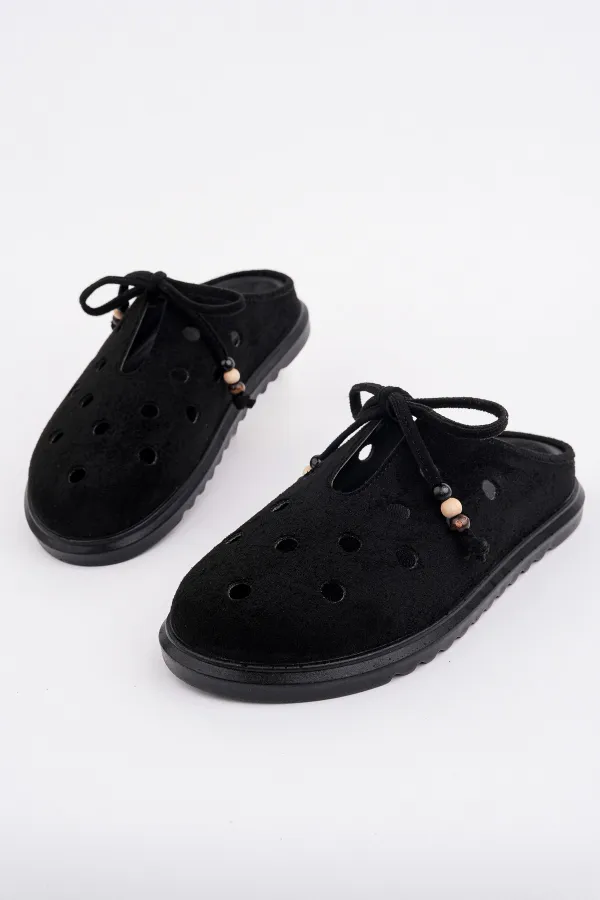 Muggo SHAMMY Suede Leather Perforated Lace-up Casual Closed Toe Women's Slippers Muggo SHAMMY Suede Leather Perforated Lace-up Casual Closed Toe Women's Slippers