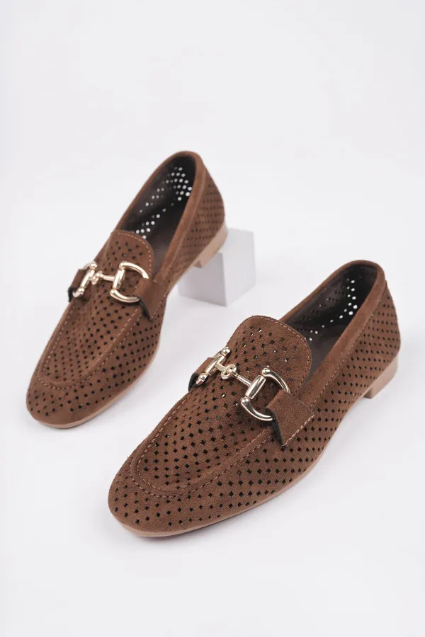 Muggo PHUKET Guaranteed Metal Buckle Laser-Cut Breathable Leather Women's Loafer Casual Shoes Muggo PHUKET Guaranteed Metal Buckle Laser-Cut Breathable Leather Women's Loafer Casual Shoes