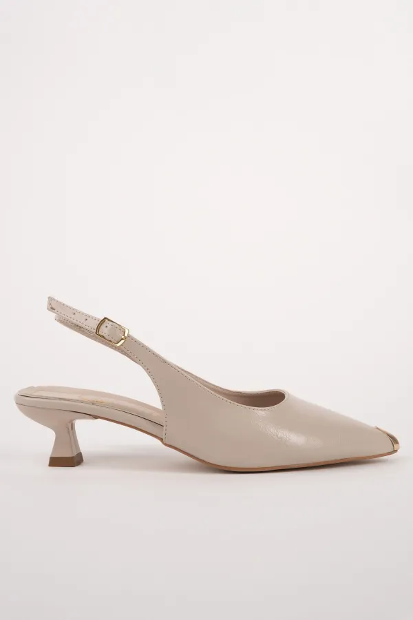 Muggo VUXIA Pointed Toe Metal Toe Detail Open Back Women's High Heel Shoes