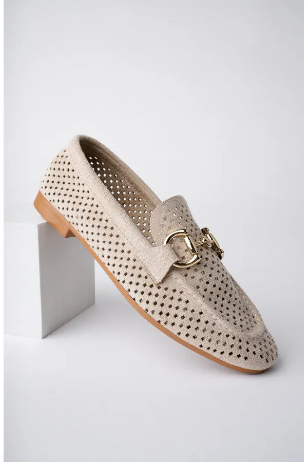 Muggo PHUKET Guaranteed Metal Buckle Laser-Cut Breathable Leather Women's Loafer Casual Shoes Muggo PHUKET Guaranteed Metal Buckle Laser-Cut Breathable Leather Women's Loafer Casual Shoes