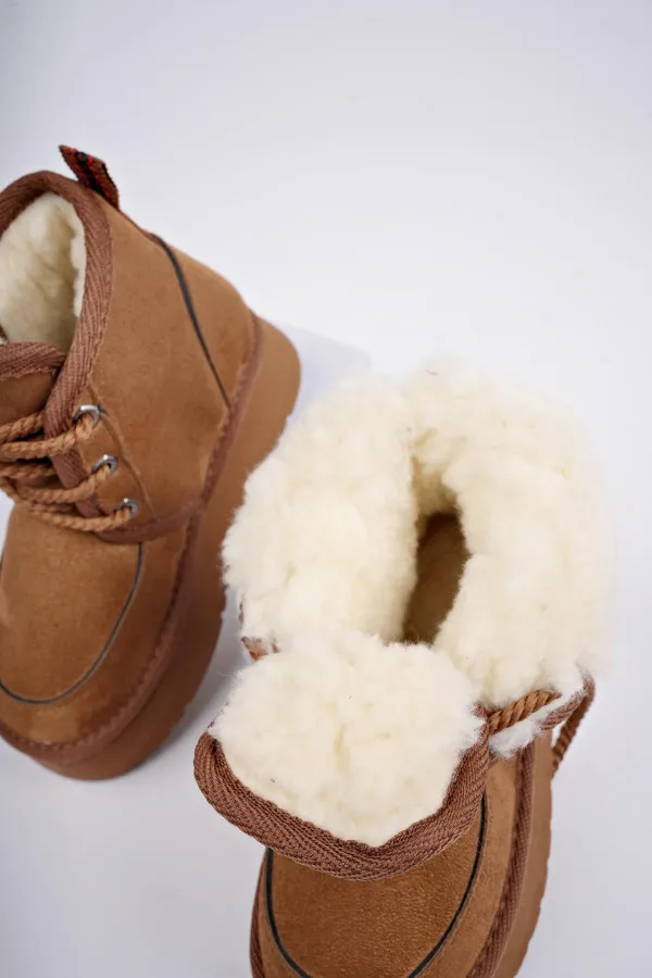 Bottines Muggo PUFFY à semelle épaisse garantie, doublées de fourrure et à lacets, idéales au quotidien pour les enfants