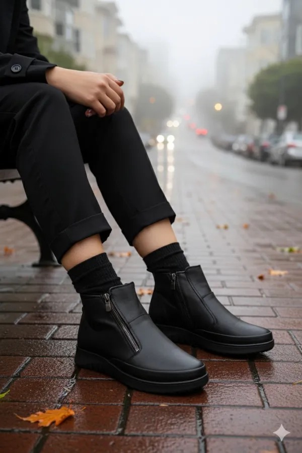 Muggo FENİKS Hakiki Deri Çift Fermuarlı Kadın Bot