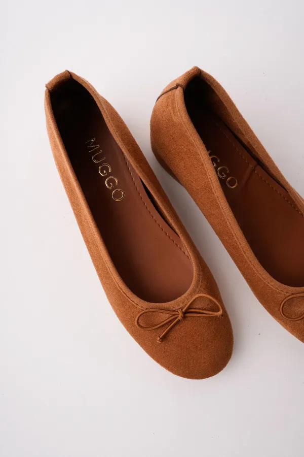 Muggo HİDDEN Gizli Topuklu Fiyonk Detaylı Deri Kadın Babet