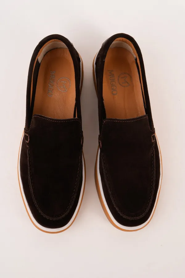 Muggo COVENT Genuine Suede Leather Laceless Men's Casual Loafer Shoes