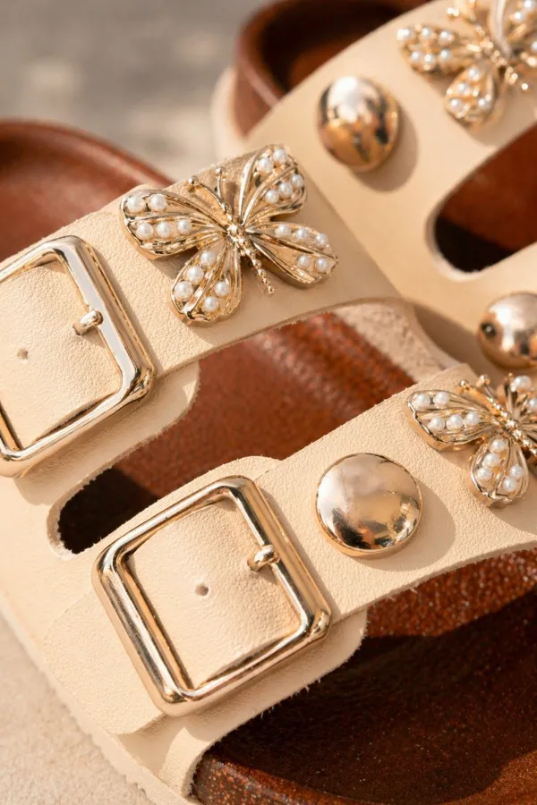 Pantoufles pour enfants Muggo SOLI à double boucle et accessoire papillon