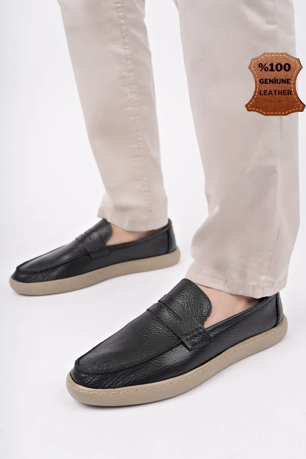 Muggo HARNAZ Laceless Genuine Leather Men's Casual Shoes