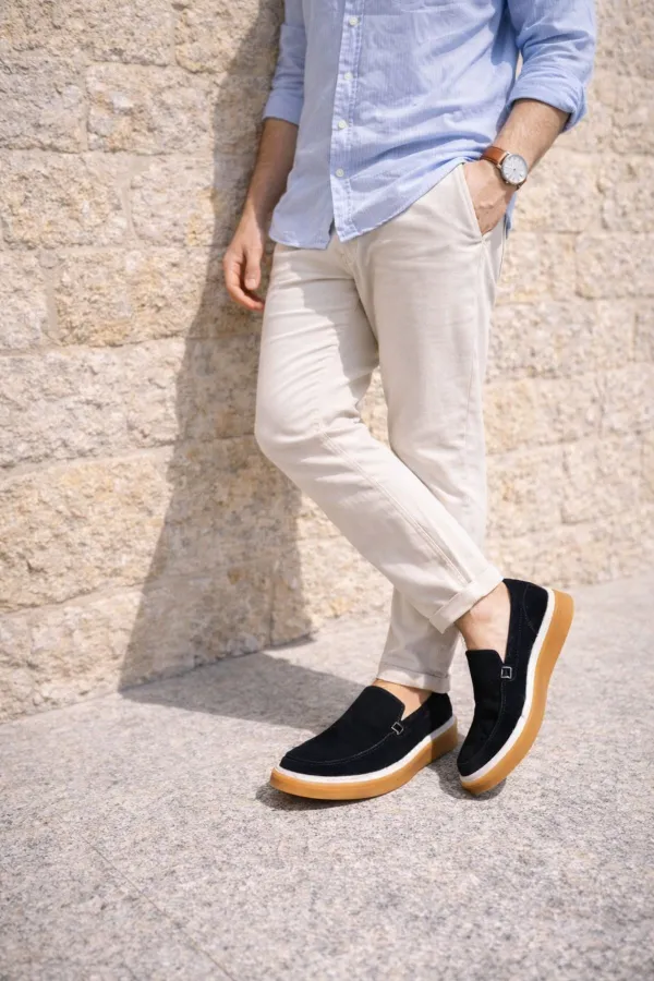 Muggo COVENT Genuine Suede Leather Laceless Men's Casual Loafer Shoes