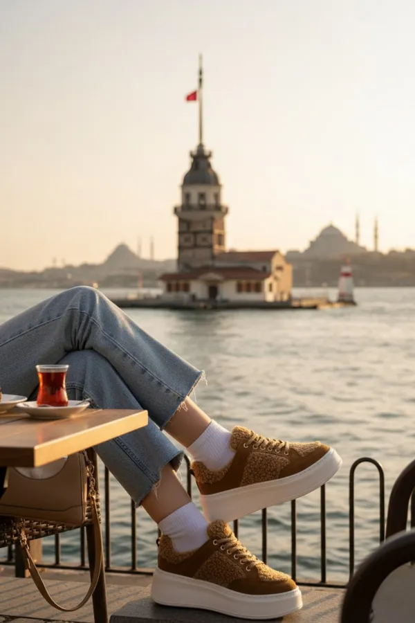 Chaussures de sport d'hiver pour femmes Muggo FLEECY à semelle épaisse et lacets, ornées de détails en peluche