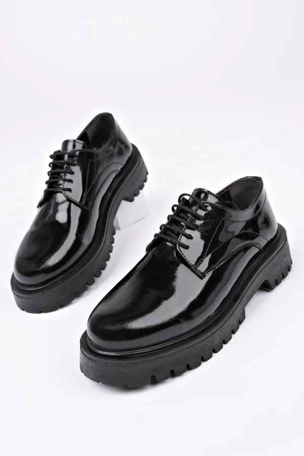 Muggo BLANCA  Bağcıklı Hakiki Deri Kalın Taban Günlük Casual Makosen Kadın Loafer Ayakkabı