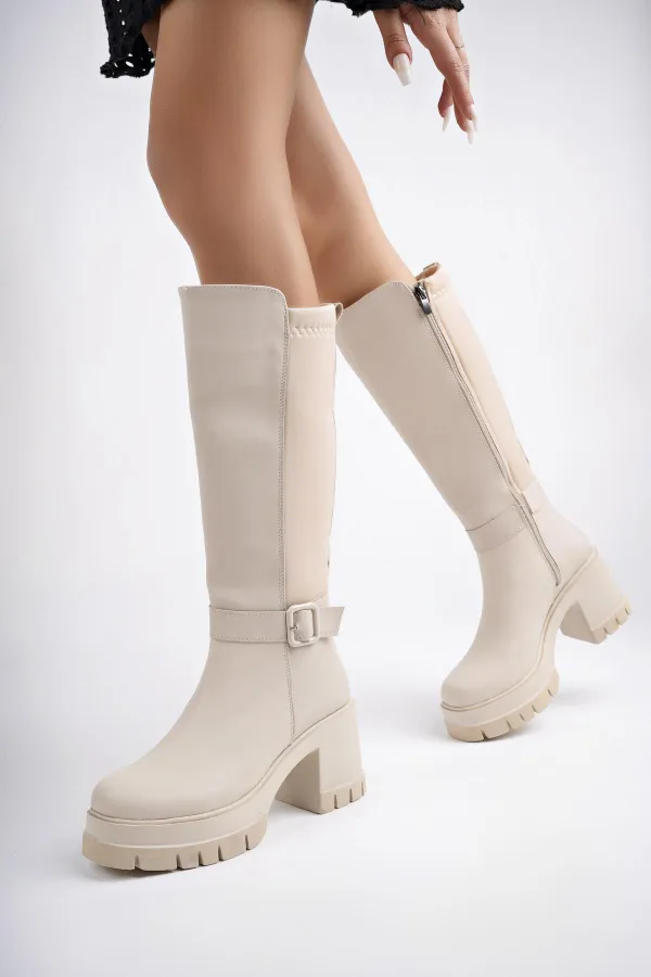 Muggo ARONGO garanti ceinture détail fermeture éclair talon plateforme bottes pour femmes