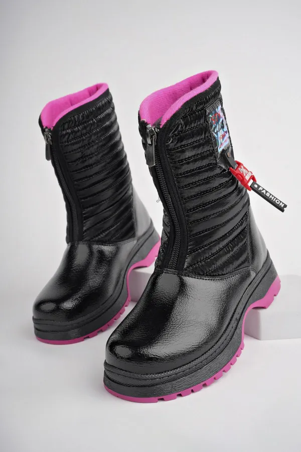 Bottes de pluie et de neige Muggo BLOOM pour enfants, garanties, avec doublure polaire, fermeture éclair sur le devant et semelle crantée.