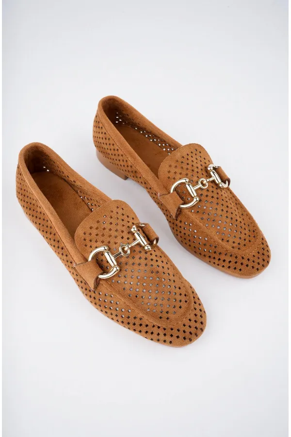 Muggo PHUKET Guaranteed Metal Buckle Laser-Cut Breathable Leather Women's Loafer Casual Shoes Muggo PHUKET Guaranteed Metal Buckle Laser-Cut Breathable Leather Women's Loafer Casual Shoes