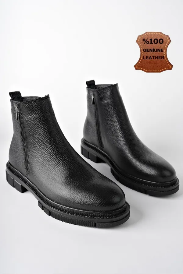 Bottes d'hiver pour hommes Muggo Chelsea en cuir véritable avec double fermeture éclair garantie