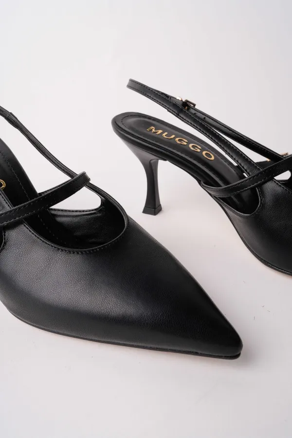 Muggo ANJELA Belt Detail Pointed Toe Open Back Women's High Heel Shoes