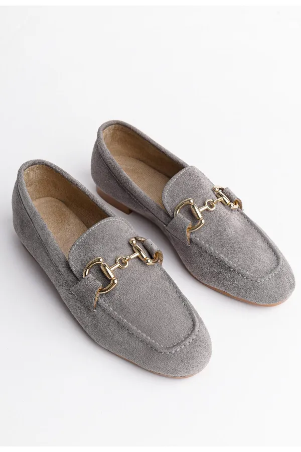 Muggo MONA Garantili Metal Tokalı Deri Kadın Loafer Günlük Ayakkabı