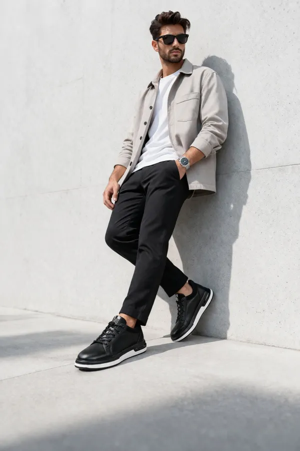 Baskets décontractées à lacets et semelle épaisse en cuir véritable pour homme Muggo REID