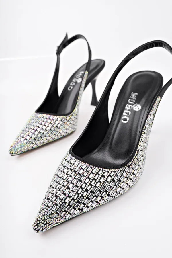 Chaussures habillées classiques à talons pour femmes, bout pointu et talon ouvert, de la marque Muggo JEWELLERY