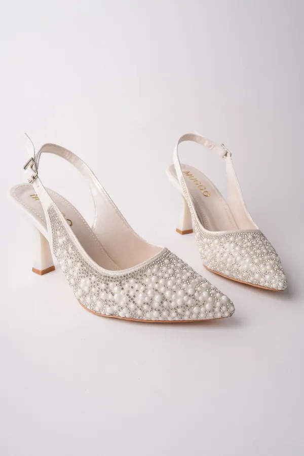 Chaussures habillées Muggo ELEGANT à talons hauts et talon ouvert, ornées de pierres et de perles