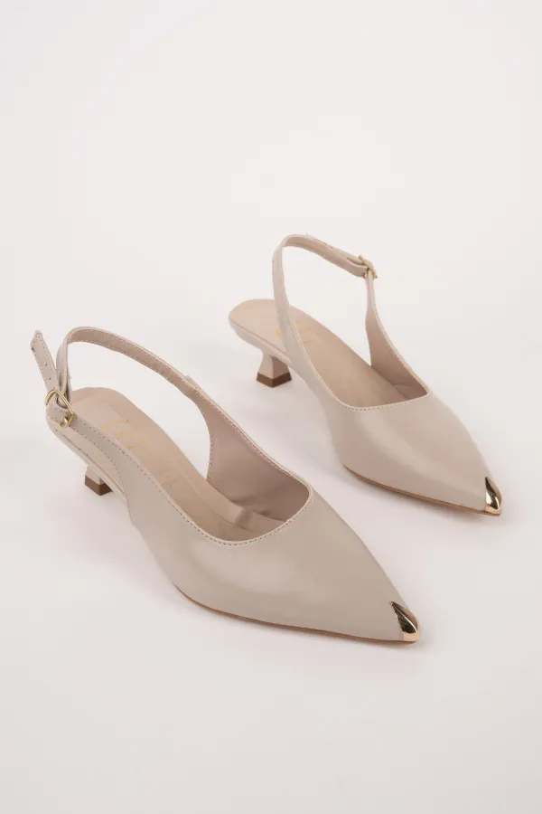 Muggo VUXIA Pointed Toe Metal Toe Detail Open Back Women's High Heel Shoes