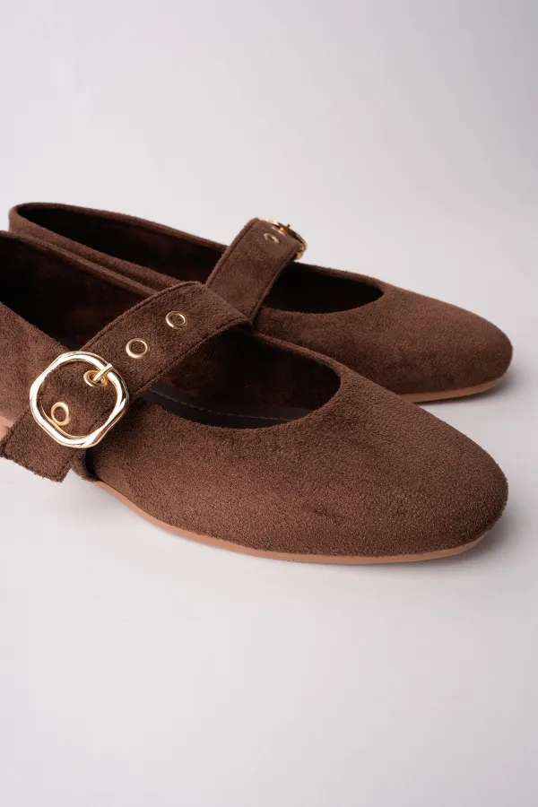 Muggo HALSEY Gold Tokalı Deri Kadın Babet Ayakkabı