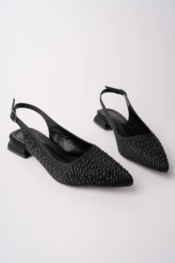 Muggo SYROS İnci Taş İşlemeli Sivri Burun Arkası Açık Kadın Topuklu Ayakkabı