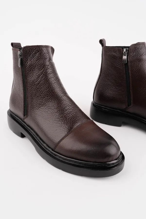 Muggo DRAKO Genuine Leather Double Zipper Men's Winter Chelsea Boots