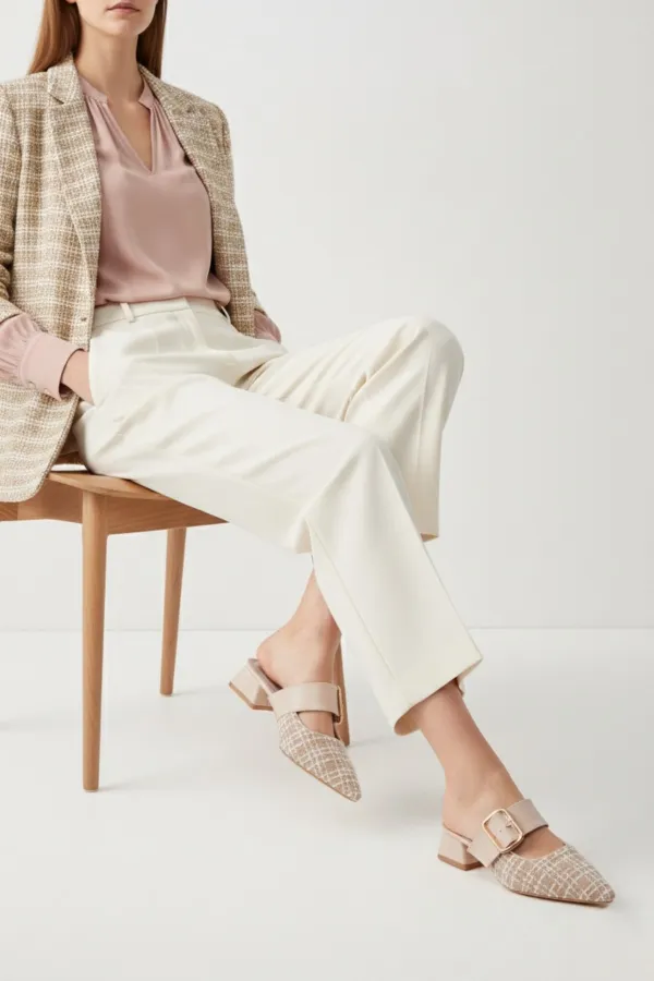 Muggo DESTİNY Gold Tokalı Tek Bant Sivri Burun Kadın Topuklu Terlik