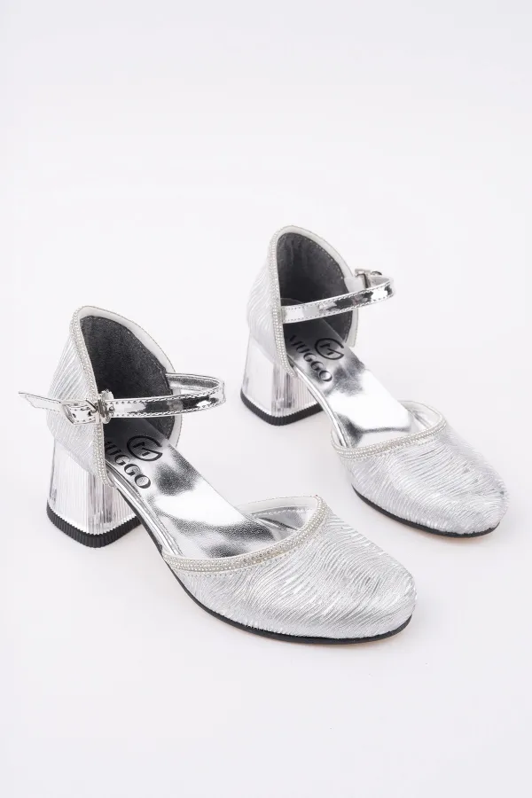 Chaussures à talons bas pour filles Muggo BLOSSOM à paillettes et à bride cheville lumineuse.