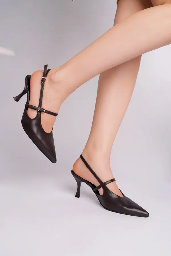 Muggo ANJELA Belt Detail Pointed Toe Open Back Women's High Heel Shoes