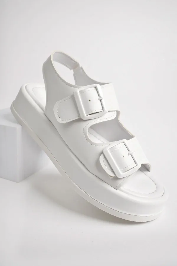 Muggo JASMINE Guaranteed Platform Heel Double Strap Buckle Detail Elastic Women's Sandals