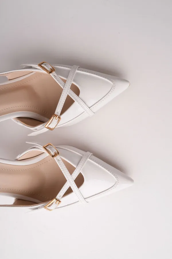 Muggo ICONS Pointed Toe Open Back Belt Detail Two Strap Women's High Heel Shoes