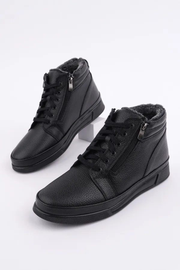 Bottes d'hiver pour hommes Muggo TITAN en cuir véritable doublées de fourrure, fermeture éclair et lacets