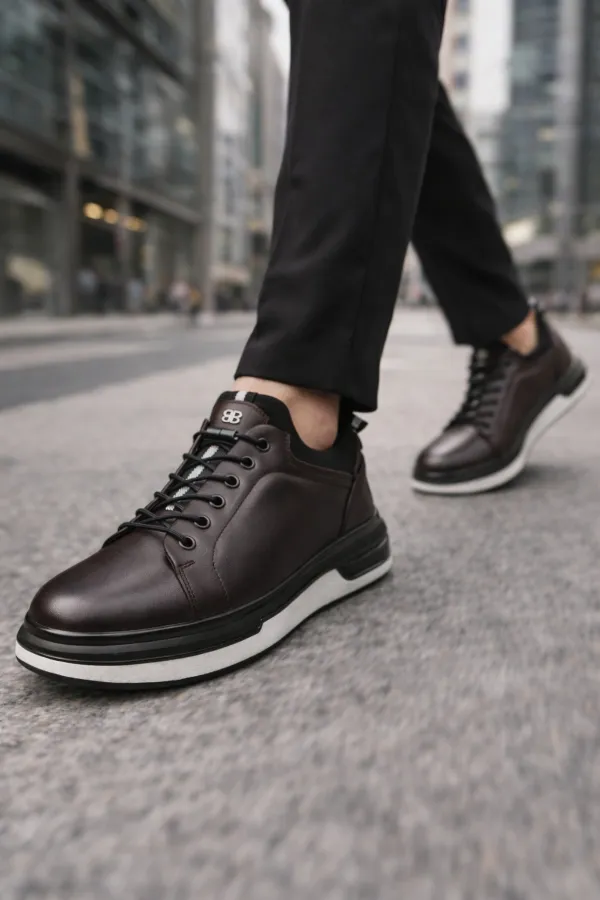 Baskets décontractées à lacets et semelle épaisse en cuir véritable pour homme Muggo REID