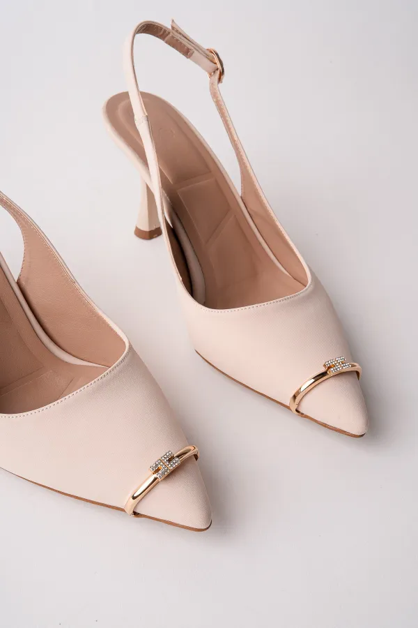 Muggo OURELİA Gold Yüzük Detaylı Sivri Burun Arkası Açık Kadın Topuklu Ayakkabı