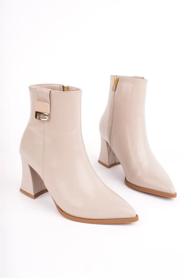 Bottes Muggo LUXERA pour femmes, bout pointu, avec boucle, fermeture éclair et talon épais.