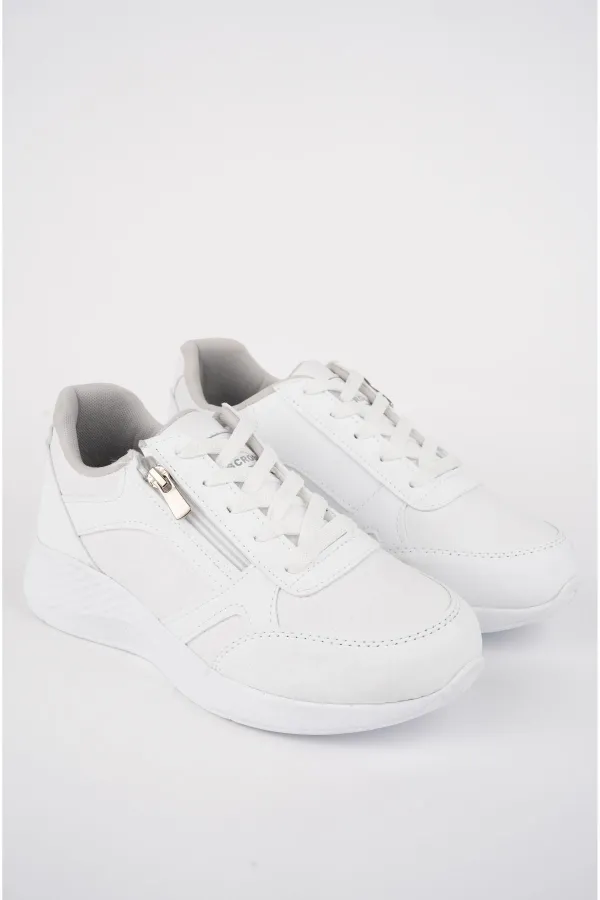 Chaussures de sport confortables et orthopédiques Muggo Asel pour femmes, à lacets et fermeture éclair latérale.