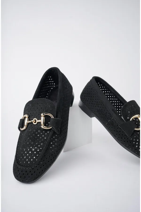 Muggo PHUKET Guaranteed Metal Buckle Laser-Cut Breathable Leather Women's Loafer Casual Shoes Muggo PHUKET Guaranteed Metal Buckle Laser-Cut Breathable Leather Women's Loafer Casual Shoes