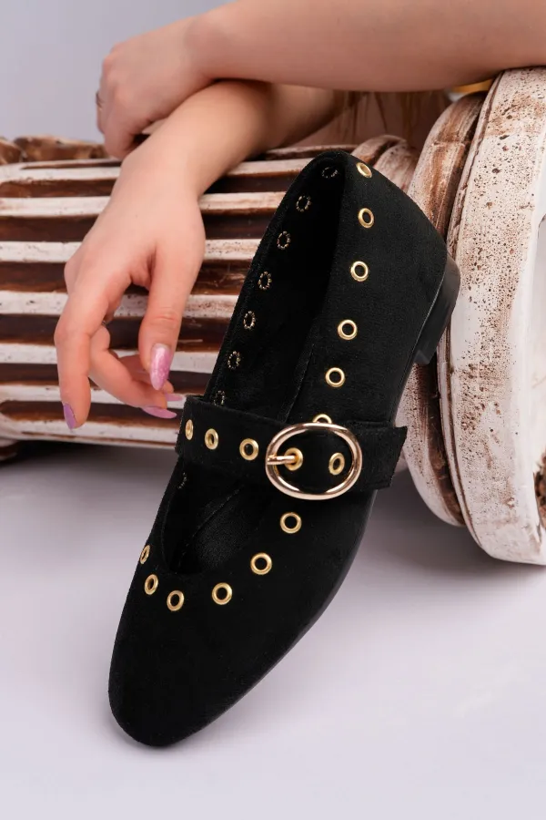 Ballerines en cuir cloutées à boucle dorée Muggo ZENA pour femmes