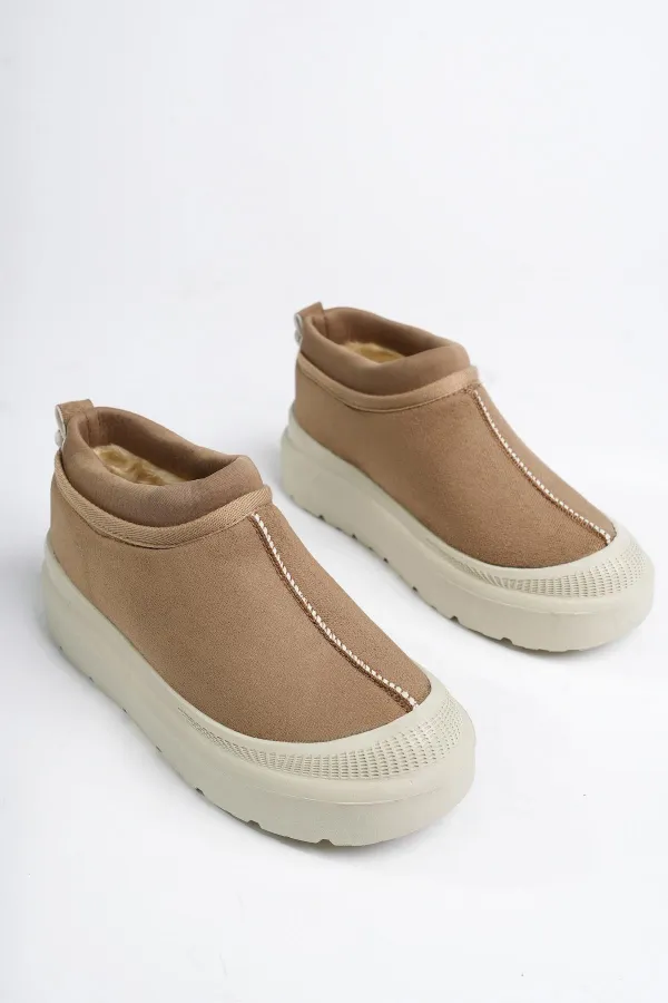 Muggo LUUQ Garantili Kadın Kalın Taban Içi Tüylü Günlük Mini Yarım Bot