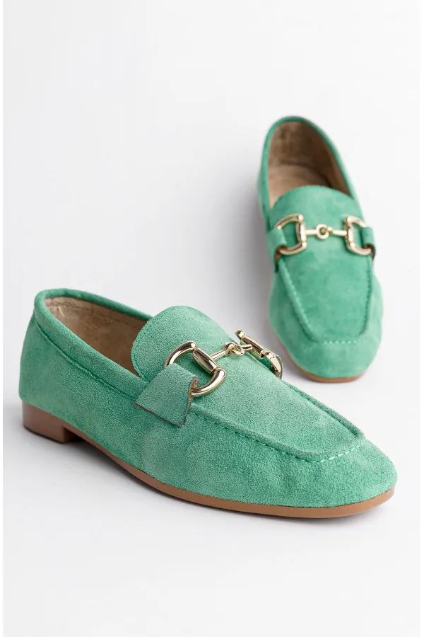 Muggo MONA Garantili Metal Tokalı Deri Kadın Loafer Günlük Ayakkabı