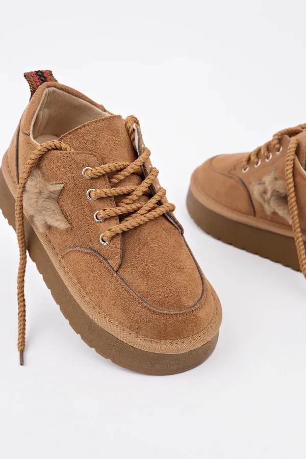 Muggo TRUNKS Kalın Taban Bağcıklı Yıldız Detaylı Çocuk Kışlık Sneaker Spor Ayakkabı