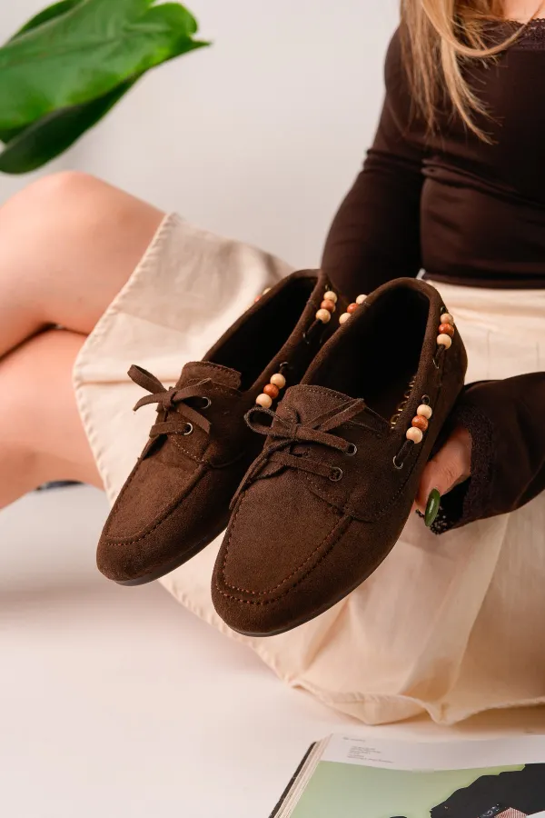Muggo Multi-Colored Beaded Detail Women's Casual Lace-up Loafer Shoes Muggo Multi-Colored Beaded Detail Women's Casual Lace-up Loafer Shoes