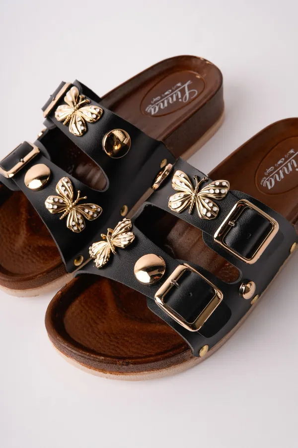 Muggo NYSSA Women's Casual Slippers with Butterfly Accessory and Double Buckle Muggo NYSSA Women's Casual Slippers with Butterfly Accessory and Double Buckle