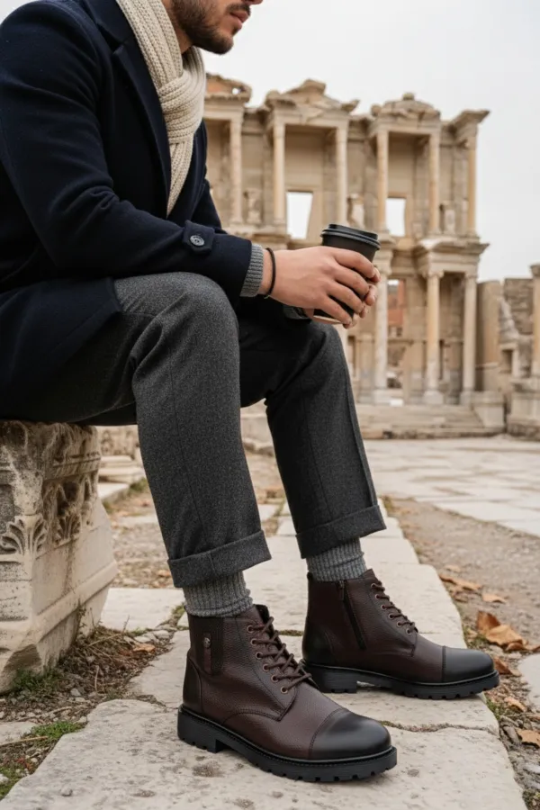 Bottes Muggo RAFA pour hommes, doublées de fourrure, à fermeture éclair et à lacets 